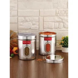 HAZEL Silver Stainless Steel Kitchen Storage Containers With Air Tight Lid - Set of 2-picture-26