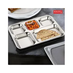 HAZEL Stainless Steel 5 Compartment Mess Plate Bhojan Thali for Lunch & Dinner Square Holes Thali Rectangle Plates for Event Party - Silver-picture-12