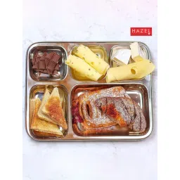 HAZEL Stainless Steel 5 Compartment Mess Plate Rectangle Bhojan Thali with Square Holes image 2