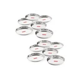 HAZEL Stainless Steel Dinner Lunch Plate Bhojan Thali Small (Silver, Set of 6)-picture-15