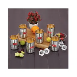 HAZEL Stainless Steel Glass for Drinking Water Unbreakable with Glossy Finish Design Set of 6 Silver - 350 ml-image-45