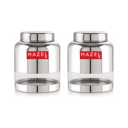 HAZEL Stainless Steel Transparent Container Glossy Finish Airtight See Through Jar Barni Set of 2, 1500 ml, Silver-picture-10