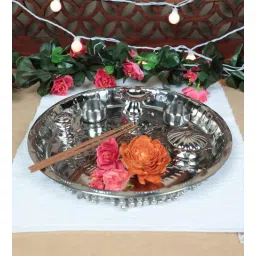 Silver Stainless Steel Gungroo Pooja Thaali By Hazel-picture-10