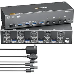 HDMI+2 Displayport KVM Switch 3 Monitors 4 Computers 8K@60Hz 4K@144Hz,4 Port KVM Switches Triple Monitor Share 3 Display and 4 USB3.0 Ports Support Extended/Mirror Mode.-image-45