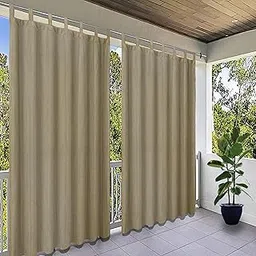 HDPE Fabric 85-90% Sun Blockage & UV Protection Tab Top Loop Balcony & Outdoor Curtains Temperature Reducing for Window&Door Curtains(BeigeBlack Color_4.5X6.5 Feet) Pack of 2 Piece-picture-13