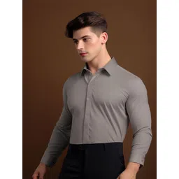 HE SPOKE Men Grey Formal Concealed Placket 2 Way Stretch Shirt-image-18