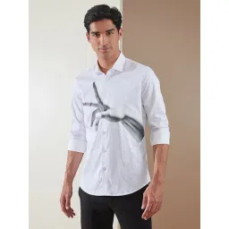 HE SPOKE White Cotton Lycra Tailored fit Print Casual Shirt-image-31