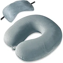 Heart Home 2 in 1 Combo Microfiber Travel Neck Pillow for Men & Women with Eye Mask | U-Shaped Neckrest for Travelling | Neck Pillow for Flight Travel, Car & Train | Grey-picture-21