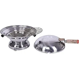 Heart Home Aluminum Tandoor Bati Maker Baking Oven, 34 X 34 X 26 Cm, Gas Tandoor, Barbecue Grill Food Steamer Cookware Set (Set of 1, Silver)-Heart11726, Standard, 1000 Watts-image-43