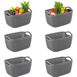 heart home Plastic Pack of 6 Multi-Purpose Plastic Basket for Storage Q6 | (10 LTR) Grey Storage Basket-picture-13