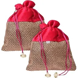 heart home Potli | Jute Fabric with Velvet Coated | Wallet Potli | Traditional Indian Drawstring Bags for Wedding | Shagun | 7x9 Inch | Pack of 2 | Rani-picture-36
