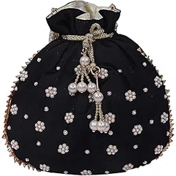 Heart Home Silk 1 Piece Women Potli Bag (Black) - CTHH11228-image-38