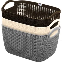 Plastic Q-6 Multiuses Plastic Storage Basket Pack of 3 (Grey & Cream & Brown) Storage Basket-image-12