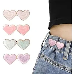 Heart Pant Waist Tightener,Adjustable Waist Buckle Sets No Sew and No Tools Detachable Decorative Buckles, Jean Buttons Pins for Loose Pants, Skirts, Sleeves(pink colour) (hart shape)-picture-16