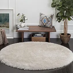 Heaven World Modern Soft Polyester Anti-Slip Round Fluffy Fur Rugs & Plush Carpet for Living Room, Anti Kids Room and Bedroom Floor Carpet (2 X 2 FEET, Ivory)-picture-28