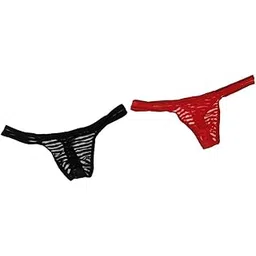 heavenglow Men's Mesh G-String Thong Underwear | T-Back Design with Contour Pouch | Breathable Nylon Spandex Fabric | Dual Pack Black Red Briefs-picture-31