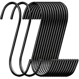 Heavy Duty S Hooks, Black Carbon Steel with Rubber Coating, Rust-Proof Hanging Hooks for Clothes, Kitchen, Bathroom, Garden, 9cm, Pack of 6-picture-30