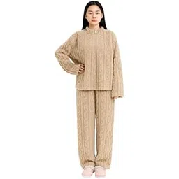 Heavy Fleece Women Winter Night Suit Short Zipper Warm Set-picture-16