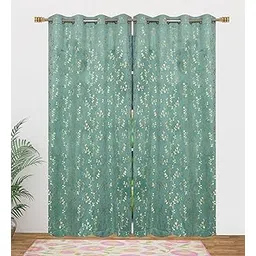Heavy Velvet Fabric Luxury Looks Room Darkening Floral Designer Grommet Curtains 7 Feet for Door, Aqua Island, Pack of 2 Pieces-picture-18