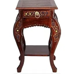 HEEBA GALLERY Wooden Stool-Natural Wood Antique Look Side Table with Drawer for Living Room (Brown, 14 x 14 x 21 inch) || AS02-picture-26