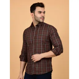 Heed Attentive Men Standard Fit Spread Collar Tartan Checked Cotton Casual Shirt-picture-14