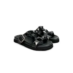 HEEL YOUR SOLE Embellished Leather Open Toe Flats-picture-1