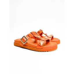 HEEL YOUR SOLE Embellished Leather Open Toe Flats-picture-0