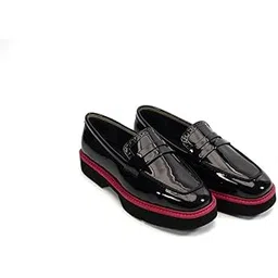 heel your sole Womens Nash Patent Black Pink Chunky Loafers, 4-picture-15