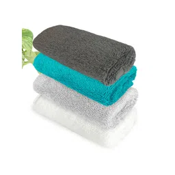 Heelium Grey-Melange & Teal-Blue 4-Pcs 600 GSM Bamboo Anti-Bacterial Face Towels-picture-18