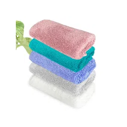 Heelium Teal-Blue & White 5-Pcs 600 GSM Anti-Bacterial Bamboo Face Towels-picture-27