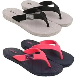 heenaplus Women's Slippers | Combo Pack of 2 | Stylish & Comfortable Flip-Flop Slippers for Women | EVA Sole Material | Slip Resistant | Woman Chappal for Daily Use (366, Grey/Blue)-picture-51
