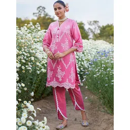 HEEPOSH Embroidered Pure Cotton V-Neck Tunic & TrousersCo-OrdsSet-picture-11