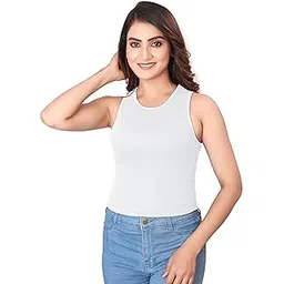 HEER ENTERPRISE Women's Sleeveless Ribbed Tank Top – Round Neck, Slim Fit, Basic Crop Tee-picture-27