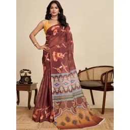 HEER FASHION Ethnic Motifs Print Zari Saree with Unstitched Blouse Piece-picture-40