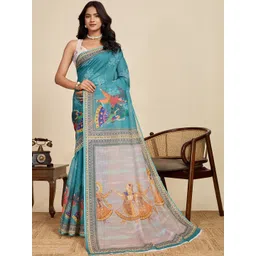 HEER FASHION Ethnic Motifs Zari Linen Blend Handloom Saree-picture-11