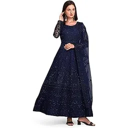 heerali fashion Women's Long Gown Western Net Dress with Round Neck Long Sleeve Ribbin Embroidery Work A-Line Maxi Dress (B-Gown-$Parent)-picture-43