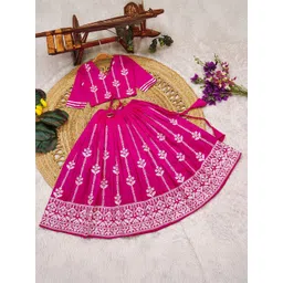 Helene Girls Embroidered Thread Work Foil Print Ready to Wear Lehenga & image 1