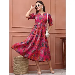 Helene Women Floral Printed Puff Sleeves Tiered Pleated Detail Fit & Flare Midi Dress-picture-18