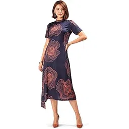 hellcat Asymmetrical Hem Dress for Women | Western Maxi Dress | Round Neck A-Line Half Sleeves Dress-picture-53