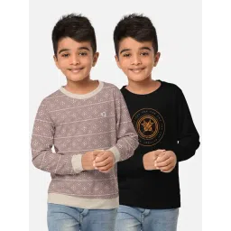 HELLCAT Beige & Black Printed Full Sleeves T-Shirt (Pack Of 2)-picture-37