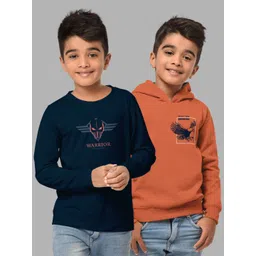 HELLCAT Boys Blue & Orange Pack Of 2 Printed Hooded Cotton Sweatshirt-picture-50