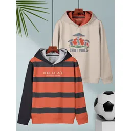 HELLCAT Boys Pack Of 2 Striped Regular Fit Hooded Casual T-shirt-picture-49