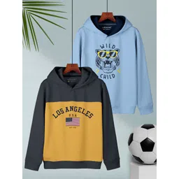 HELLCAT Boys Pack Of 2 Typography Printed Regular Fit Hooded Casual T-shirt-picture-14