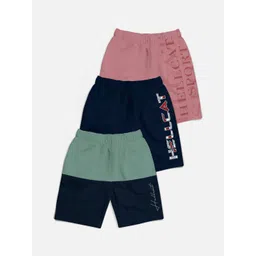 HELLCAT Boys Pack Of 3 Typography Printed Mid-Rise Cotton Shorts-picture-36