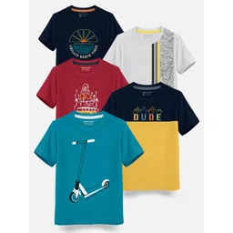 HELLCAT Boys Pack Of 5 Graphic Printed Cotton T-shirt-picture-22