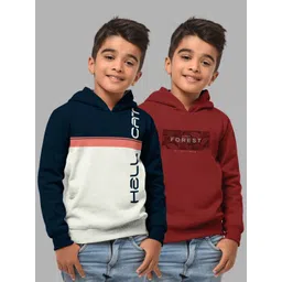HELLCAT Boys Set Of 2 Blue & White Printed Hooded Sweatshirt-picture-39