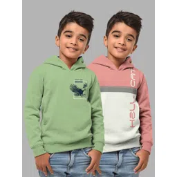 HELLCAT Boys Set Of 2 Green & Pink Printed Hooded Sweatshirt-picture-29