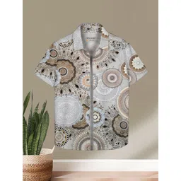 HELLCAT Boys Spread Collar Ethnic Motifs Printed Cotton Casual Shirt-picture-31