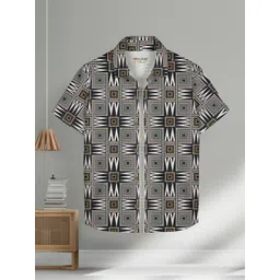 HELLCAT Boys Spread Collar Geometric Printed Cotton Casual Shirt-picture-37