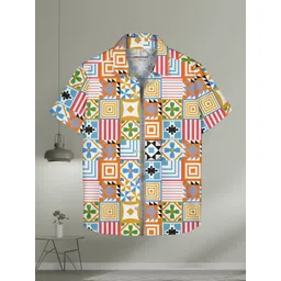 HELLCAT Boys Spread Collar Geometric Printed Cotton Casual Shirt-picture-29